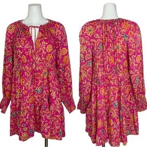 House Of Harlow 1960 Alessandra Dress M Pink Floral Long Sleeve Mini Babydoll
